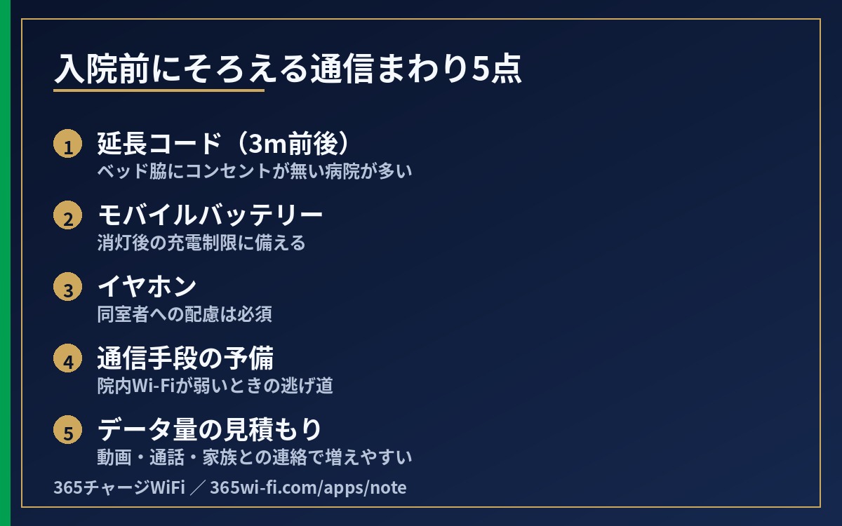 入院前にそろえる通信まわり5点